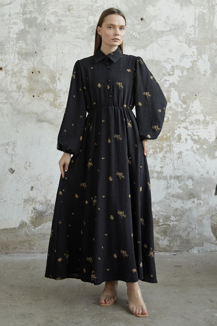 MDS Women Belted Embroidered Dress - Black - Salisbury