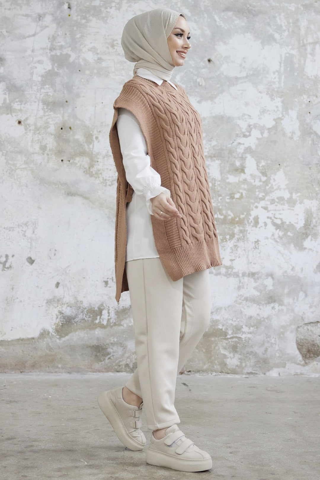 MDS Women Side Tie Knit Sweater - Camel - Barking