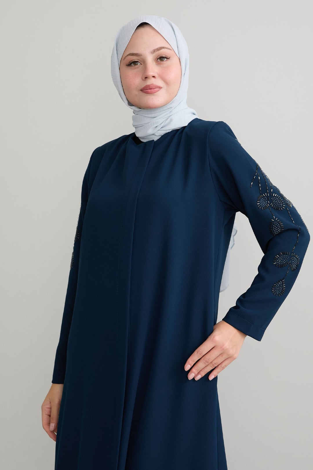 MDS Women Indigo Coat with Leaf Pearl Sleeves - Winnipeg