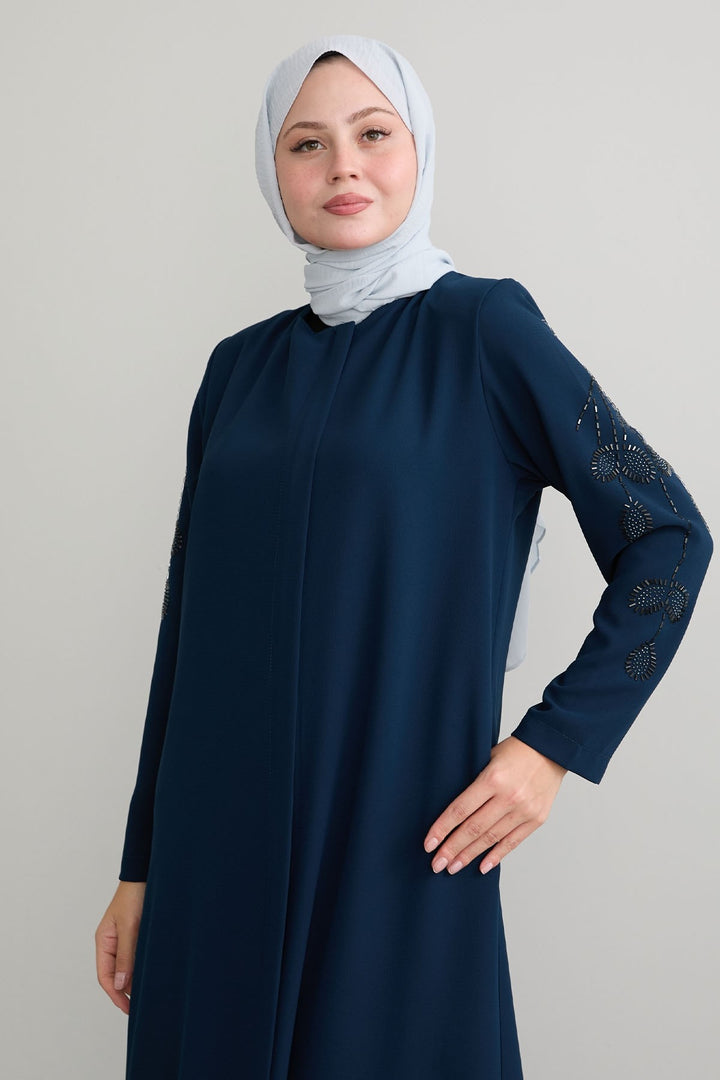 MDS Women Indigo Coat with Leaf Pearl Sleeves - Winnipeg