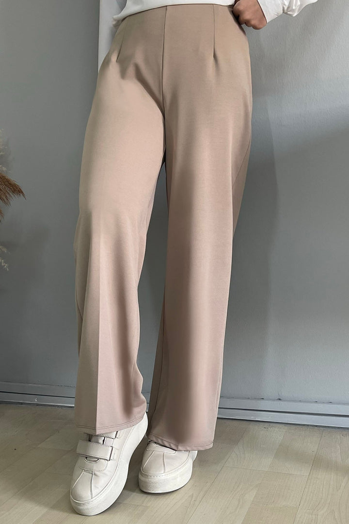 MDS Women Wide Leg High Waist Elastic Waist Pants - Beige - Howell