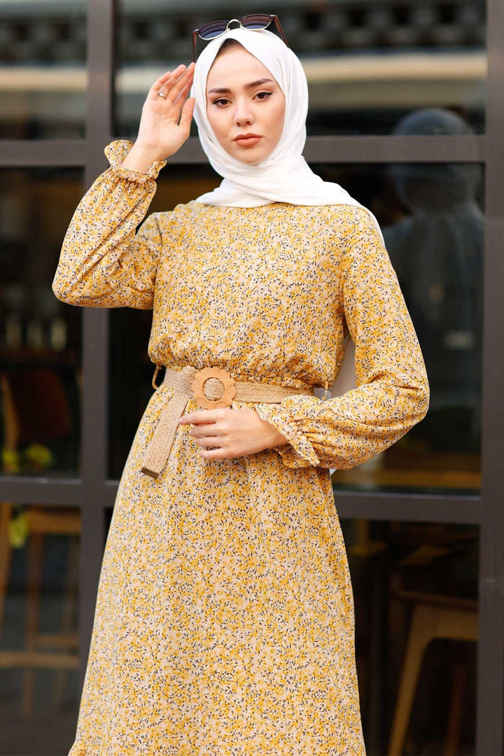 MDS Women Crispy Flowered 1015 Chiffon Dress - Yellow - Merano
