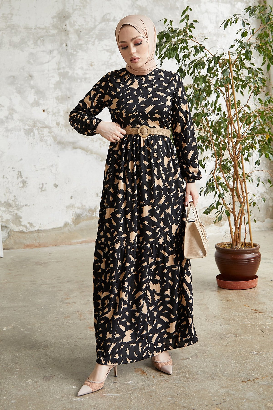 MDS Women Rena Straw Belted Patterned Dress - Black - Fremont