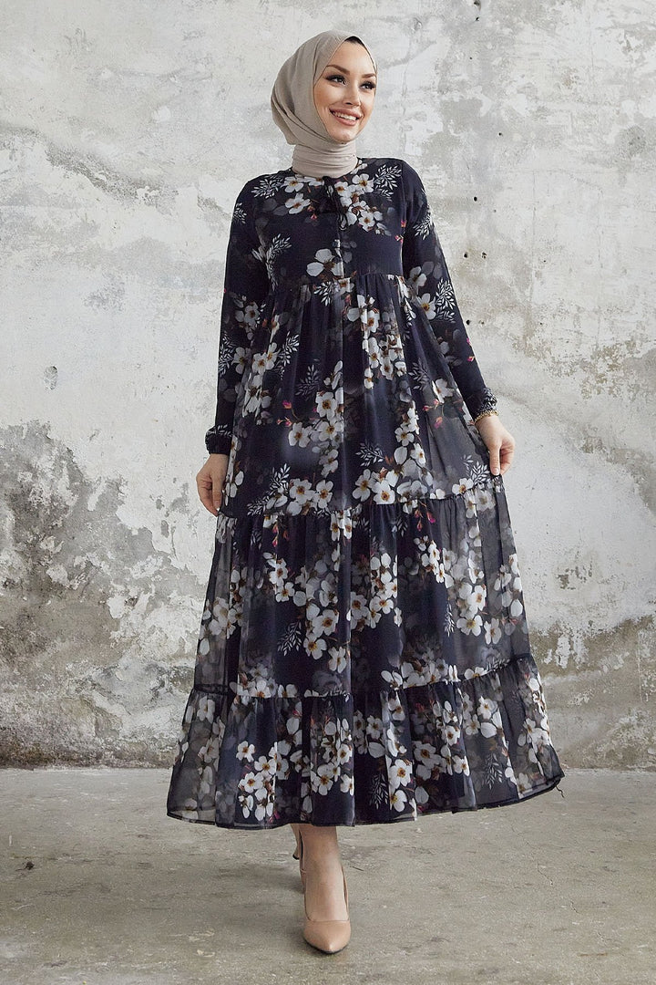 MDS Women Liviza Pattern Tassel Detail Chiffon Dress - Black - Palatine