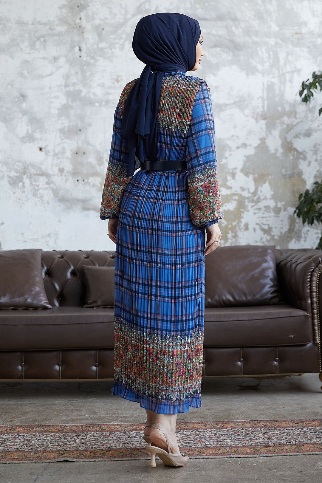 MDS Women Lunya Plaid Pleated Chiffon Dress - Indigo - Port Coquitlam