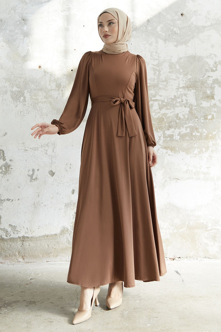 MDS Women Belted Scuba Dress - Tan - Torreón