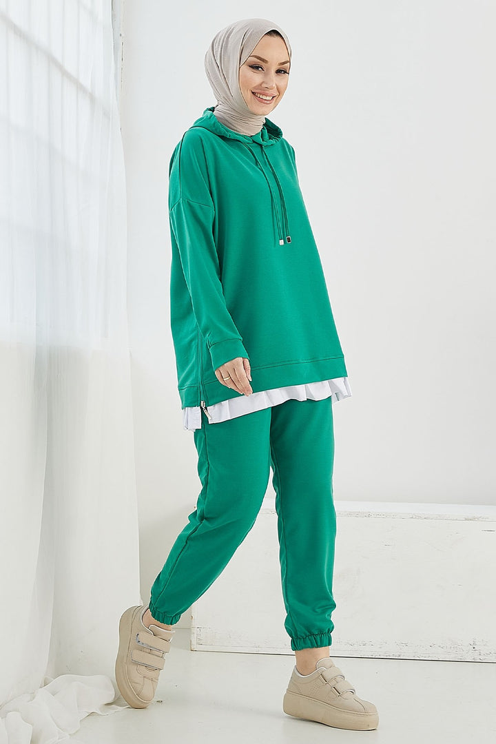 MDS Women Losya Sides Zippered Hooded Two-Piece Set - Emerald - Créteil