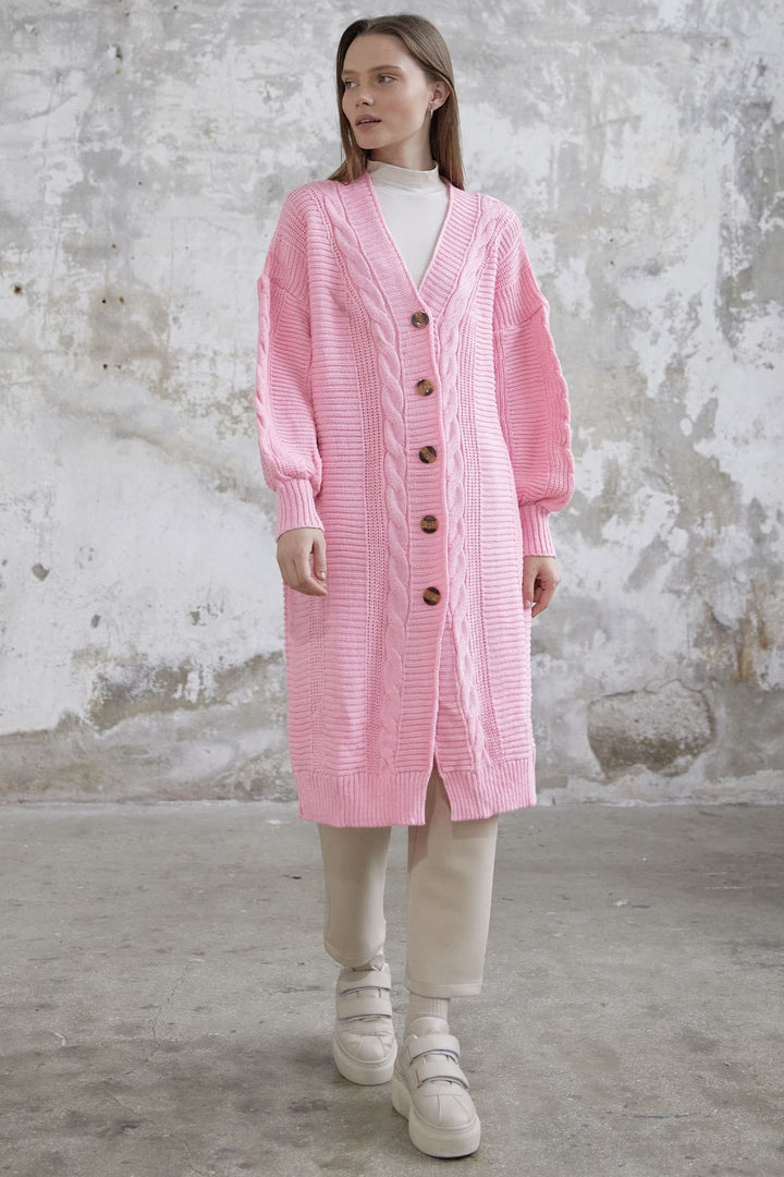 MDS Women Evia Buttoned Knit Cardigan - Pink - Charleston