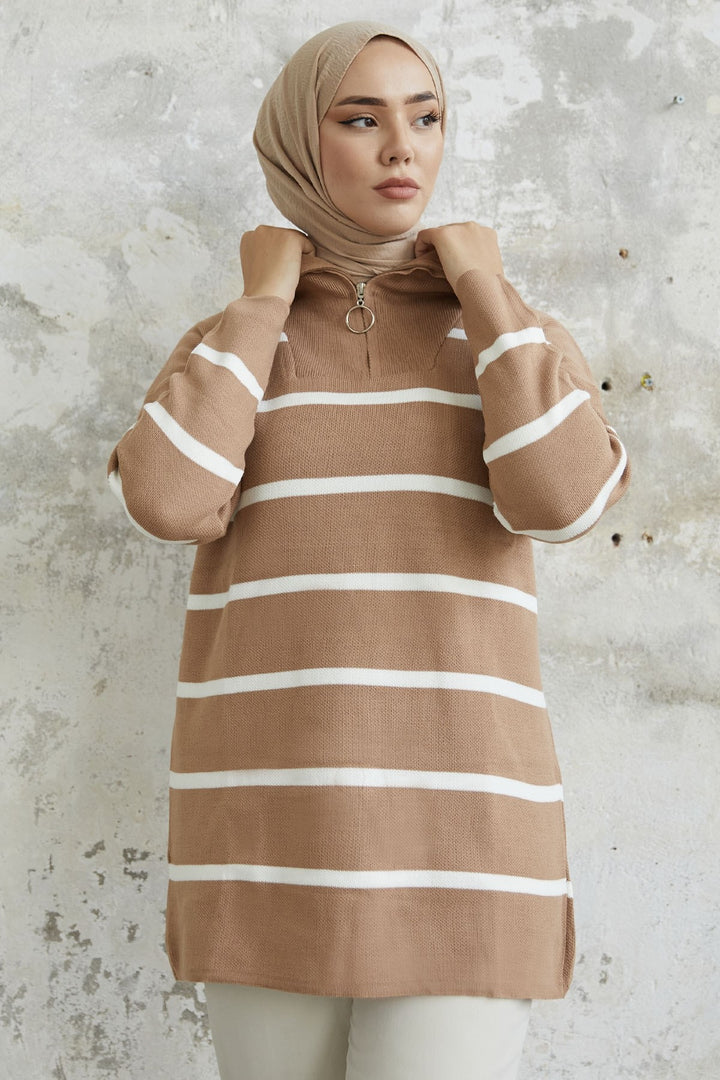 MDS Women Maroya Striped Knit Sweater - Camel - Pine Hills
