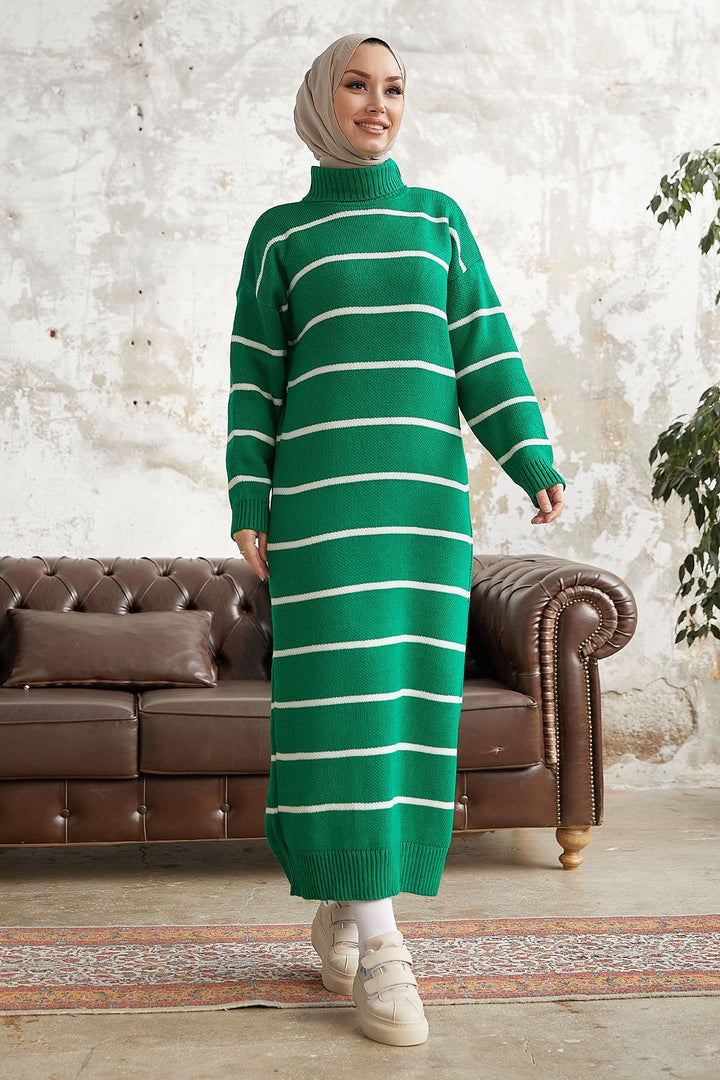 MDS Women Emilia Striped Turtleneck Knit Maxi Dress - Green - El Monte