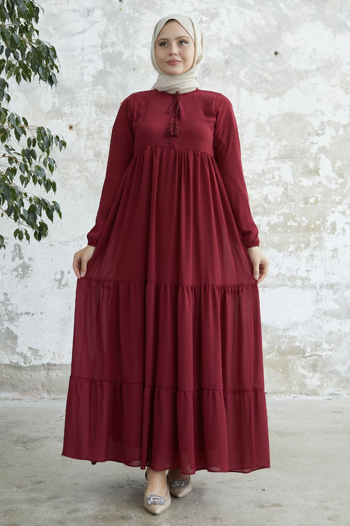 MDS Women Lace-Up Yoryo Chiffon Dress - Burgundy - Lakewood