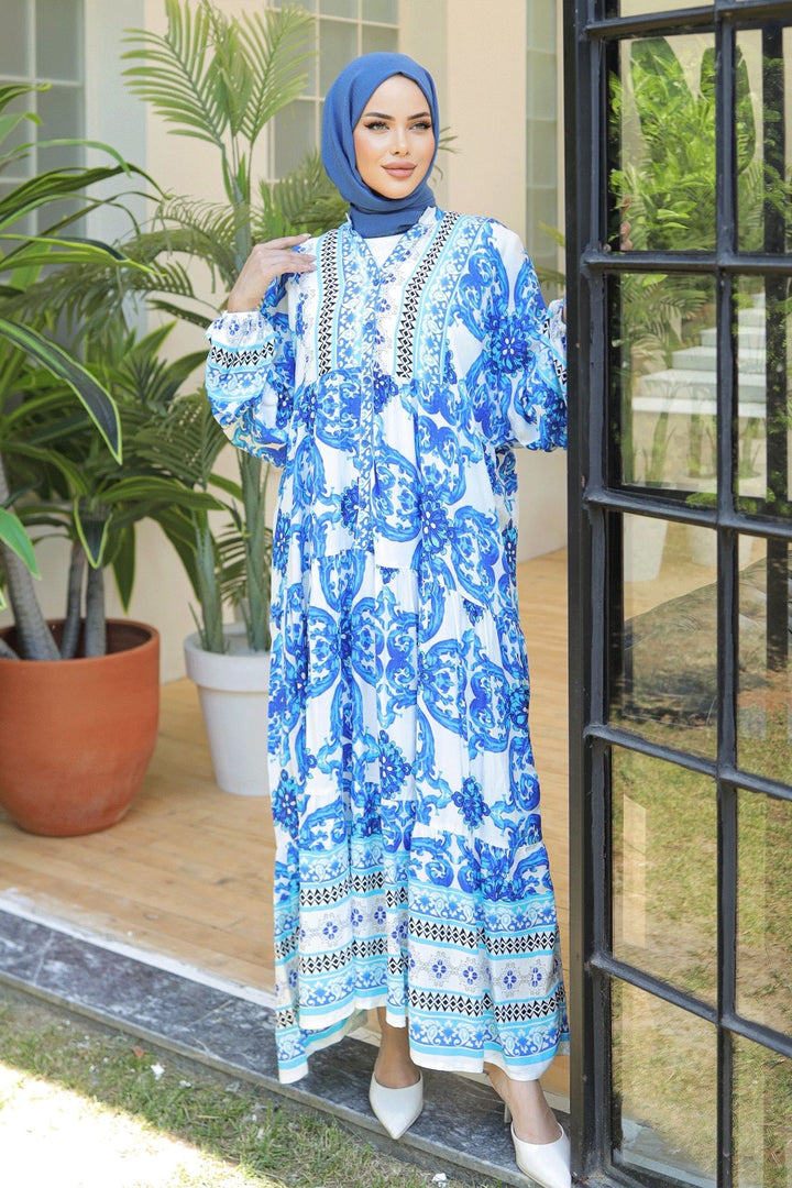 MDS Women Marbled Loose Blue Viscose Dress - McKinney