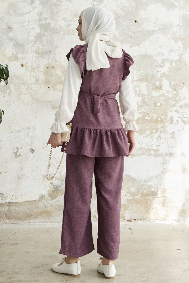 MDS Women Ruffled Shoulder Three-Piece Set - Purple - Tres Valles
