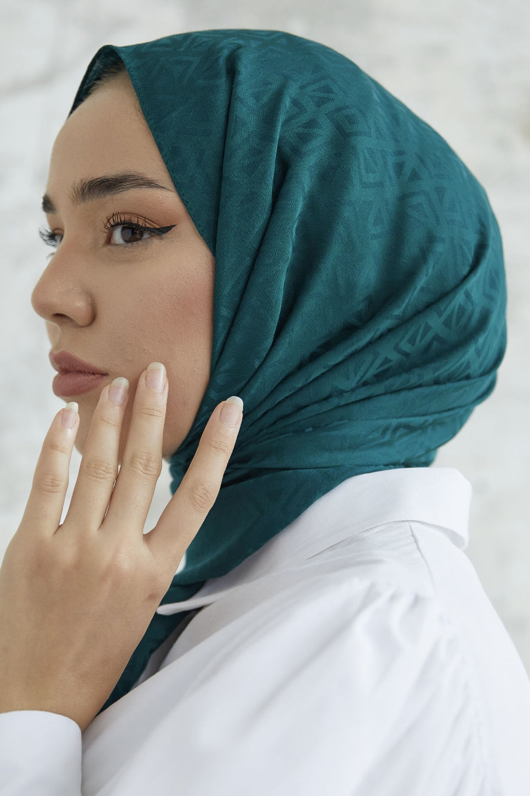 MDS Women Pyramid Pattern Jacquard Shawl - Petrol - Vancouver