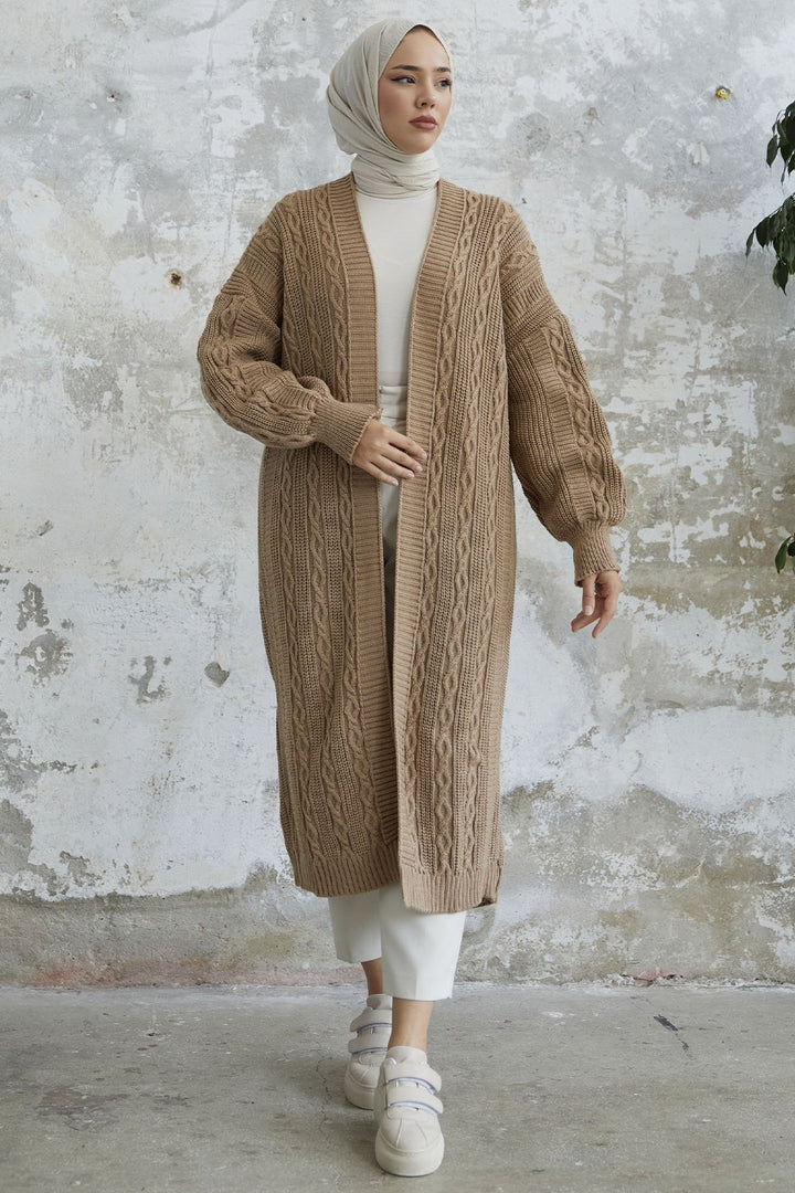 MDS Women Molly Chain Pattern Knit Cardigan - Camel - Leavenworth