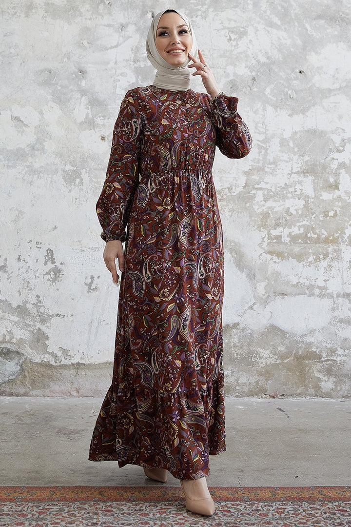 MDS Women Scarf Pattern Woven Dress - Brown - Vélez-Málaga