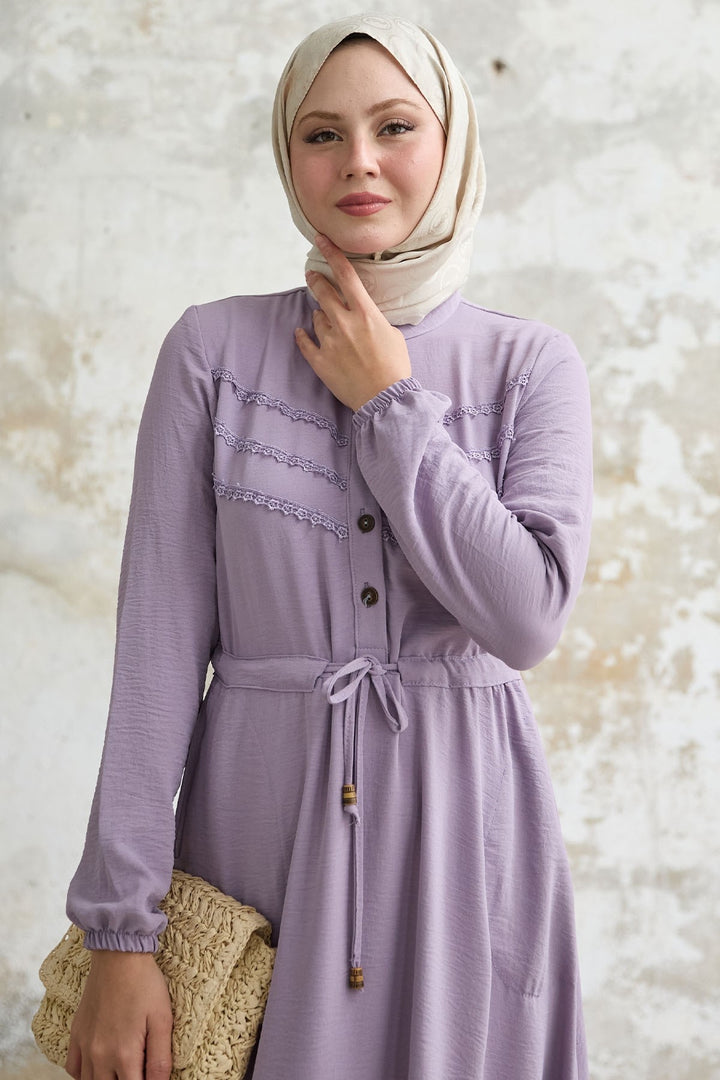 MDS Women Guipure Detail Lilac A-line Dress - San Donà di Piave