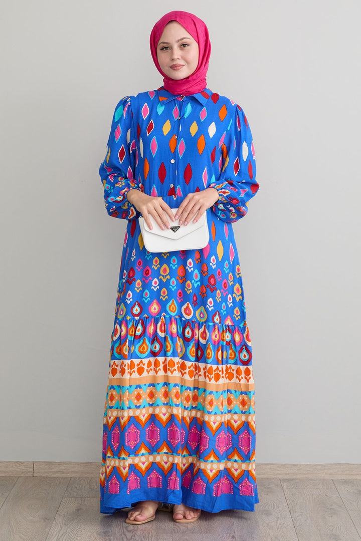 MDS Women Shirt Collar Loose Indigo Viscose Dress - Bottrop