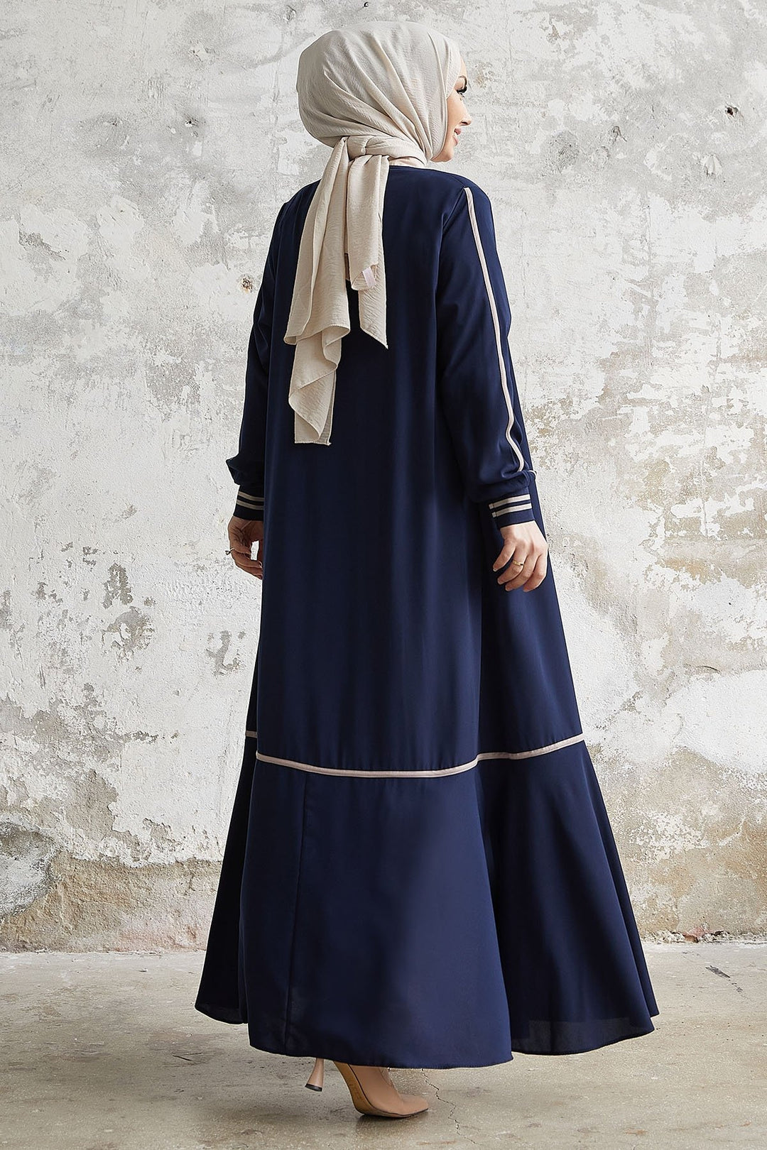 MDS Women Hazel Striped Patterned Abaya - Navy Blue - Halle