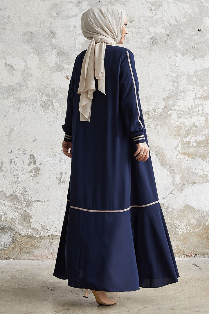 MDS Women Hazel Striped Patterned Abaya - Navy Blue - Halle