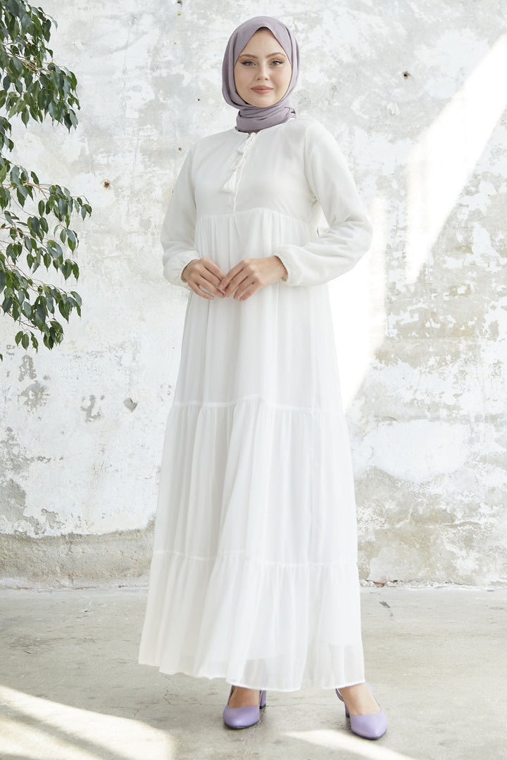 MDS Women Lace-Up Yoryo Chiffon Dress - White - Weimar