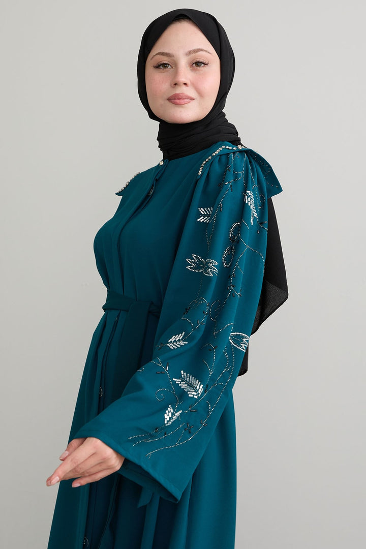 MDS Women Secret Exploding Shoulder Stoned Oil Abaya - Vitsyebsk