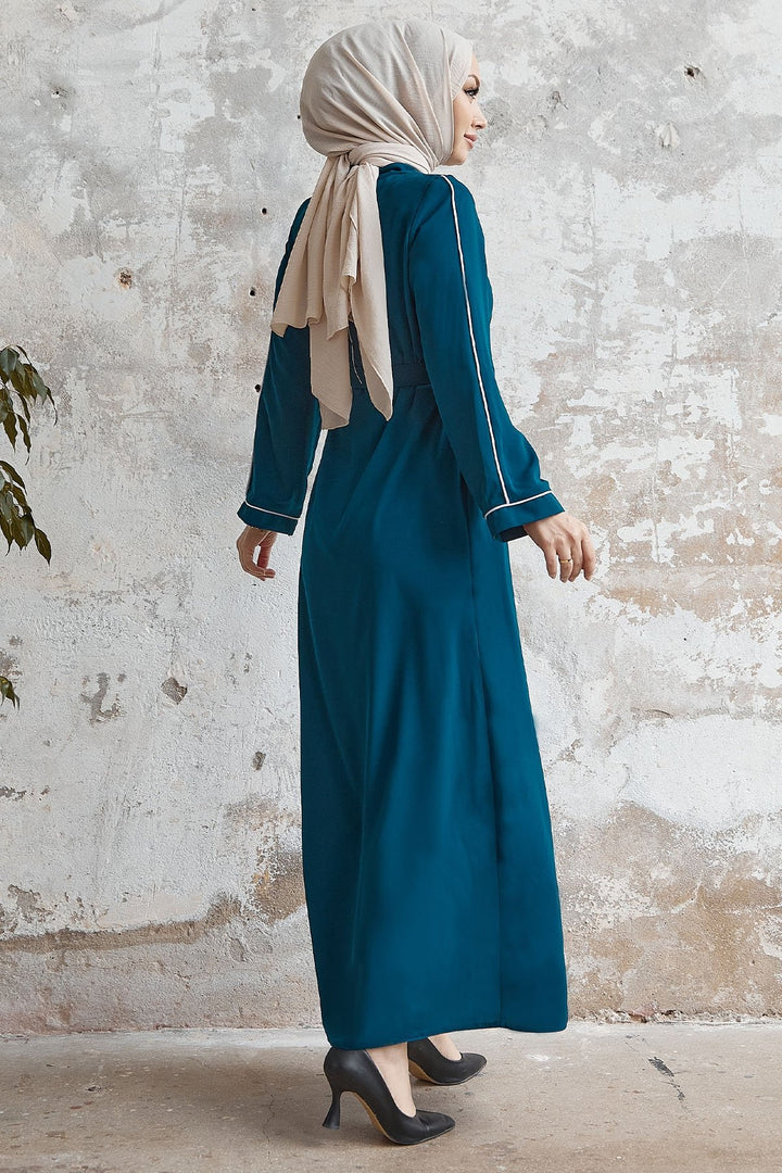 MDS Women Salvia Loose Sleeve Biye Patterned Abaya - Petrol Blue - Council Bluffs