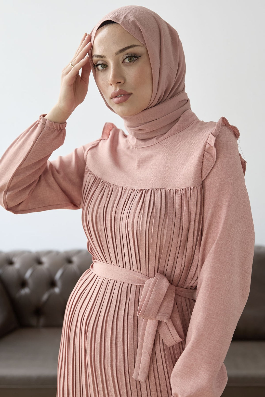 MDS Women Front Pleated Ruffle Detail Set - Powder - Puyallup