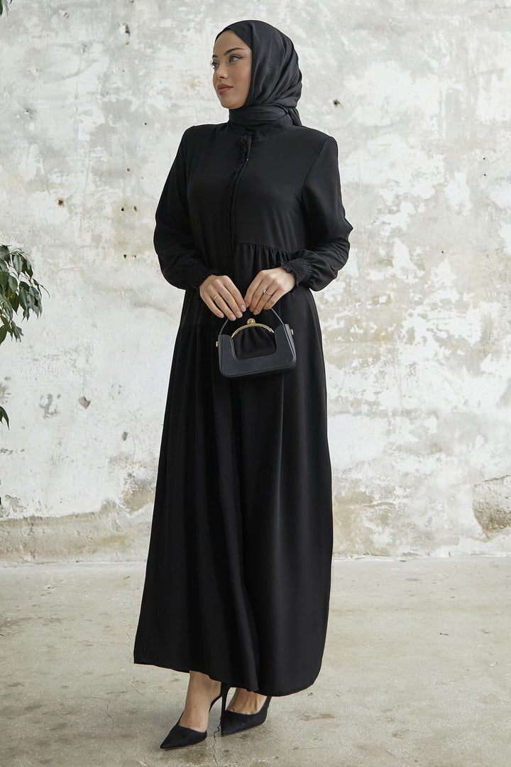 MDS Women Ruffle Flounce Asymmetric Cut Abaya - Black - Egypt Lake-Leto