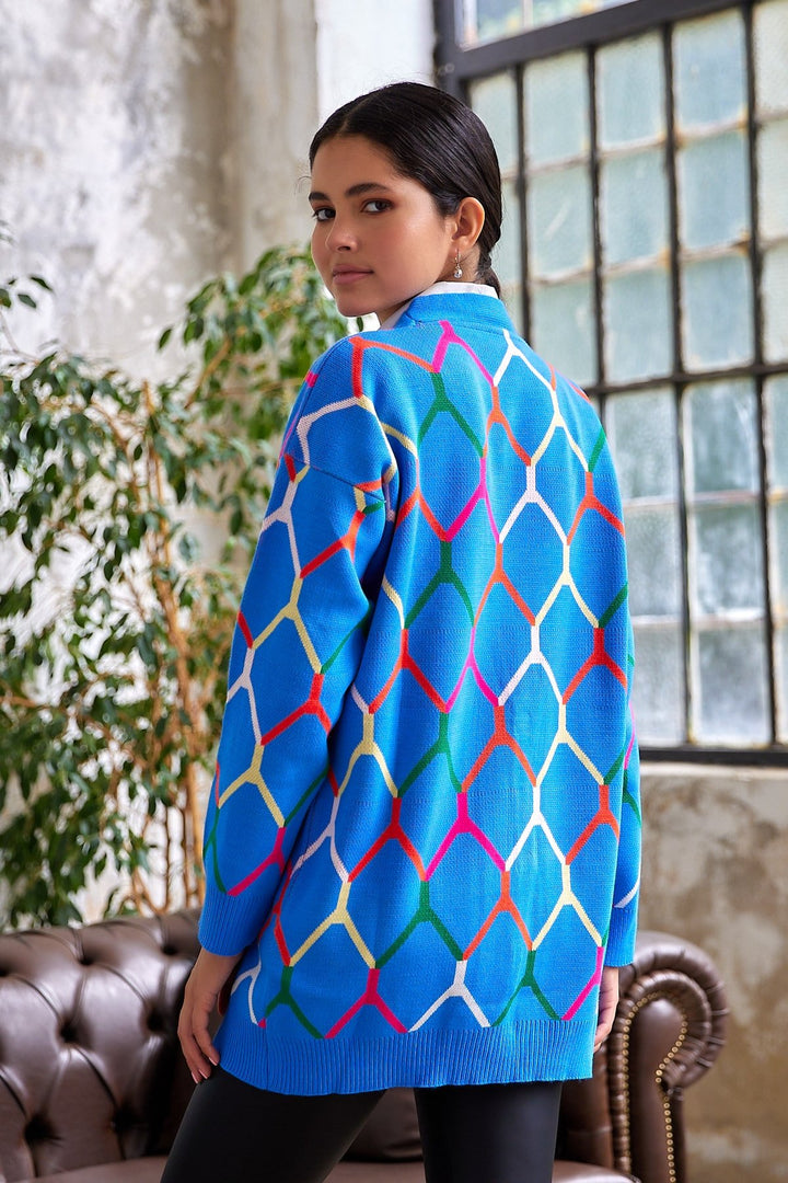 MDS Women Tera Patterned Cardigan - Blue - Columbia