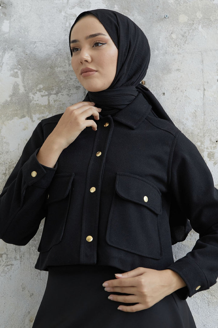 MDS Women Liesa Cover Pocket Cashmere Jacket - Black - Zevenaar