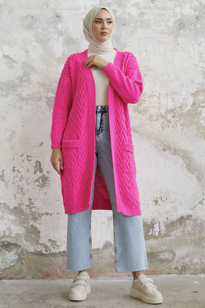 MDS Women Rumy Cable Knit Cardigan - Fuchsia - Madrid