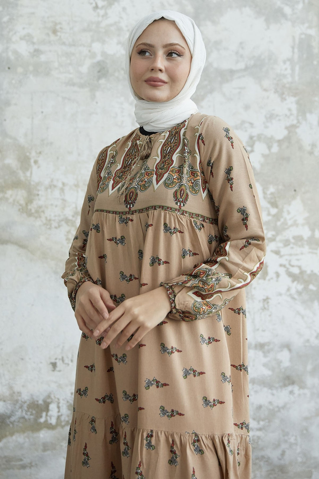 MDS Women Viscose Dress with Tie-Dye Pattern - Beige - Bath