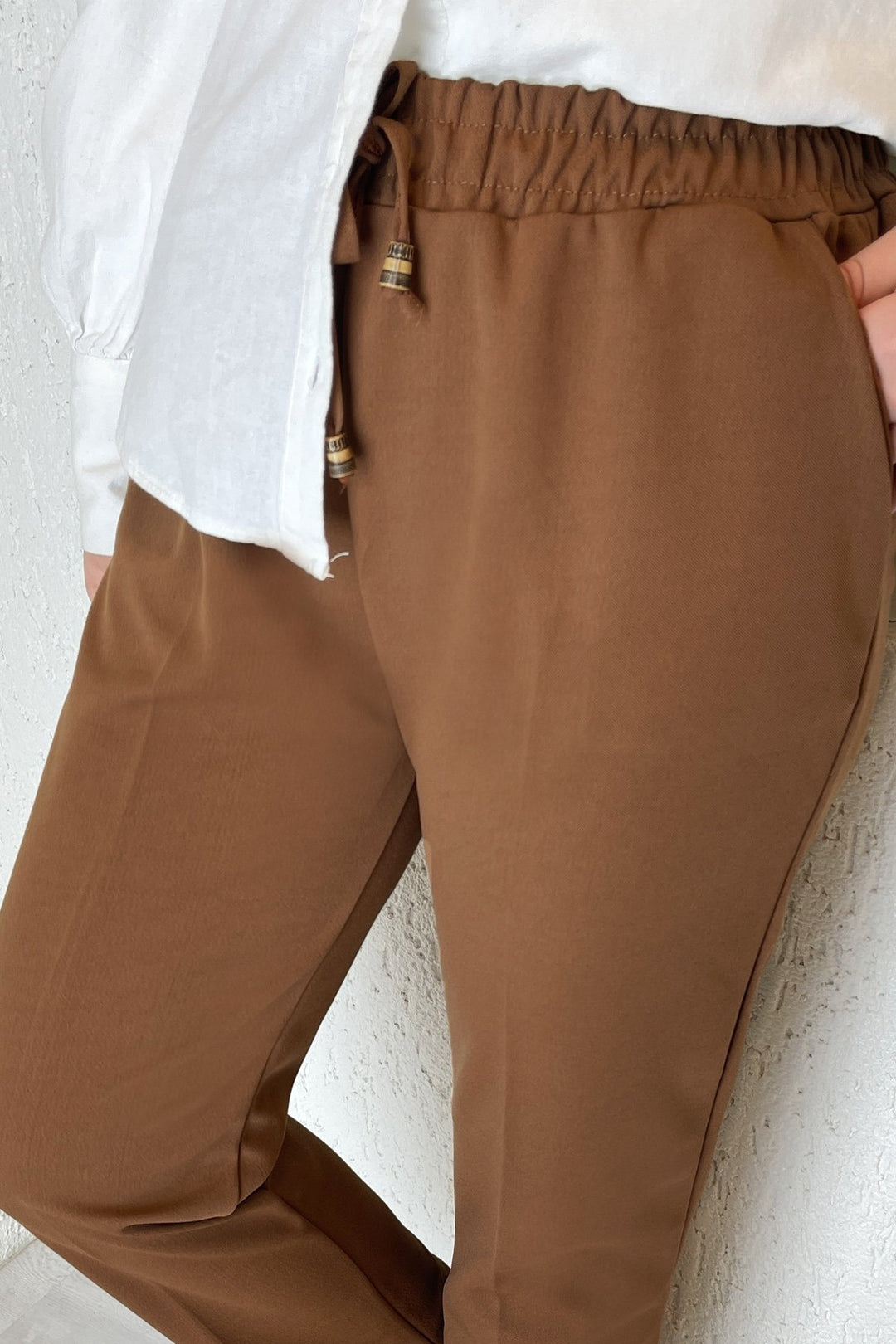 MDS Women Elasticated Waist Lycra Double Fabric Pants - Brown - Saint-Quentin