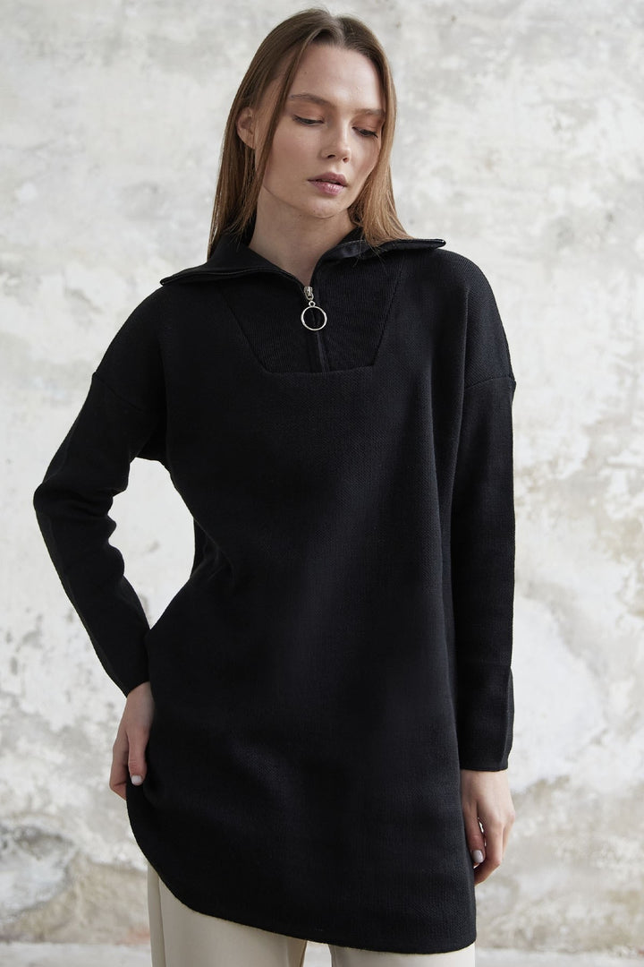 MDS Women Remy Zippered Sweater - Black - Pakenham