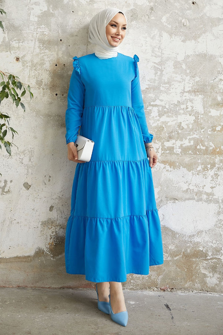 MDS Women Lenia Ruffle Shoulder Dress - Blue - Kamenicë