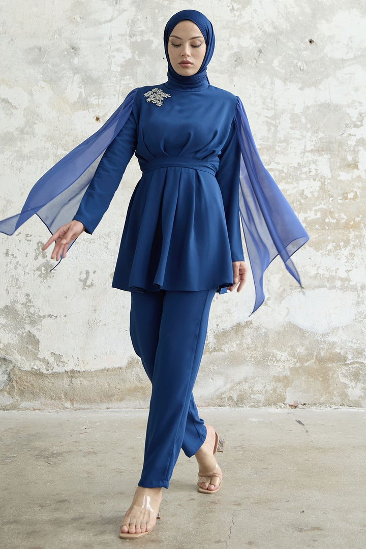 MDS Women Stone-Accented Tulle Crepe Set - Cornflower Blue - Huntsville