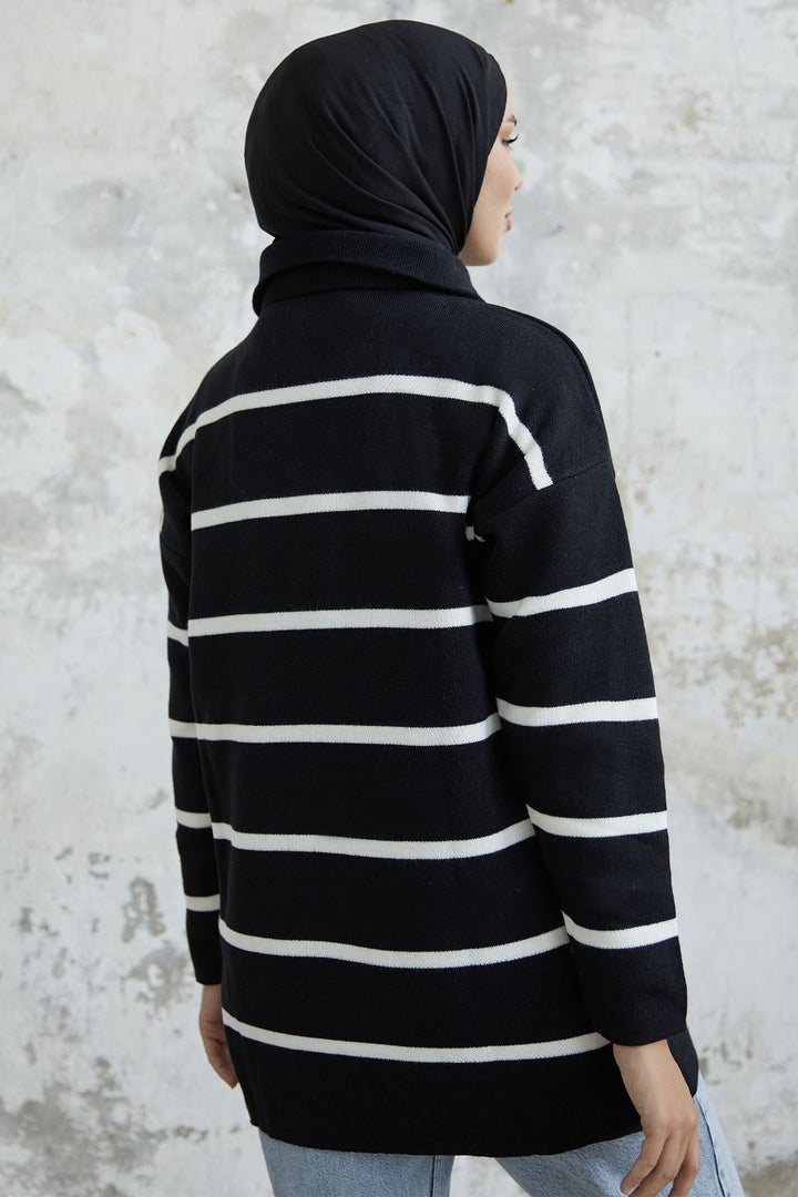 MDS Women Maroya Striped Knit Sweater - Black - Toledo