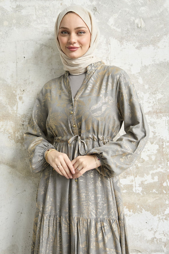 MDS Women Gold Flower Leaf Dress - Gray - Guildford