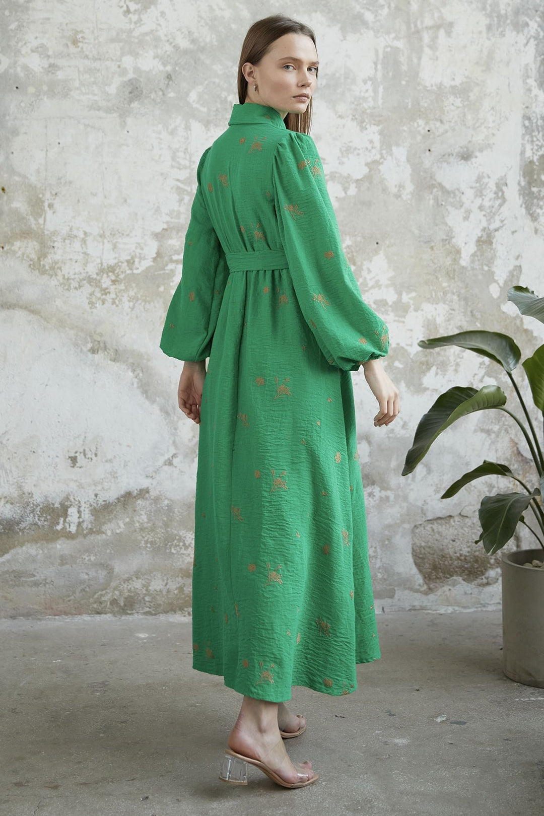 MDS Women Belted Embroidered Dress - Green - Abington