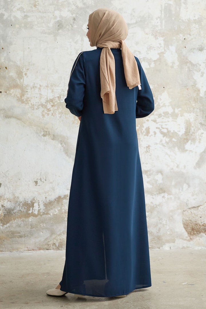 MDS Women Indigo Coat with Half Sleeve and Ribbed Collar - Paris