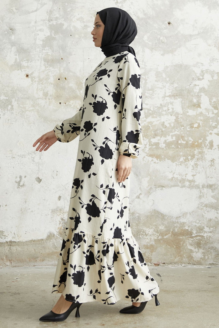 MDS Women Large Flower Pattern Dress - Black - Timişoara