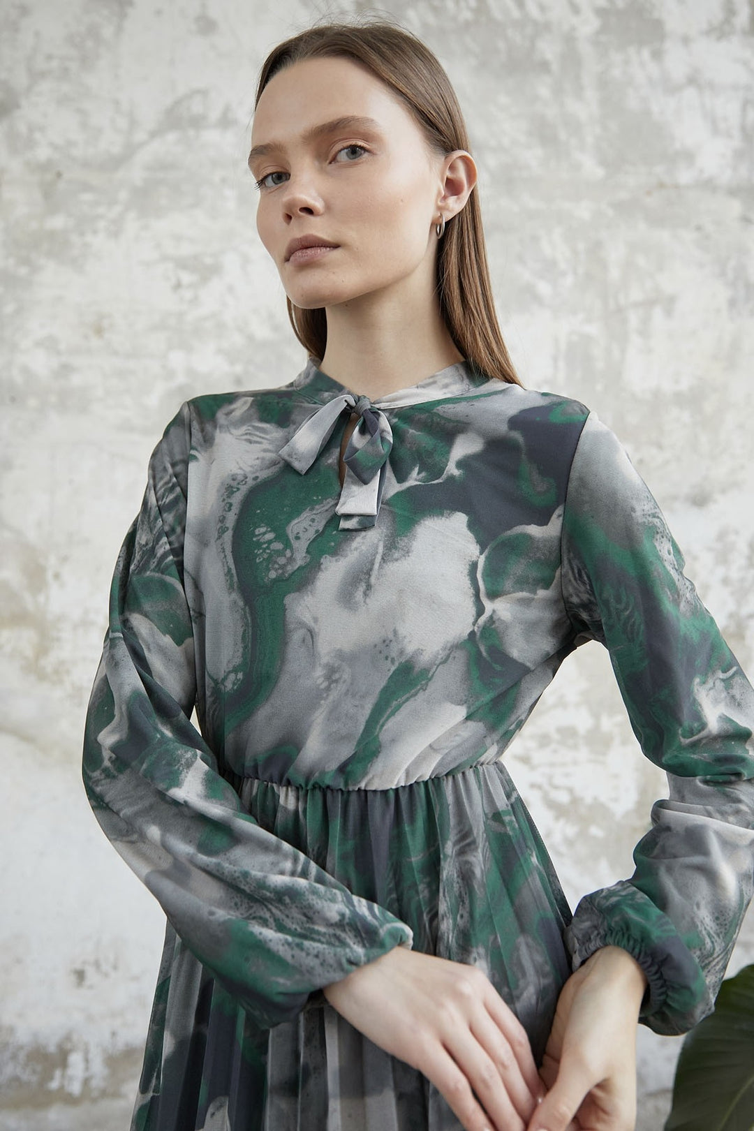 MDS Women Collar Belted Tulle Dress - Green - Lutsk