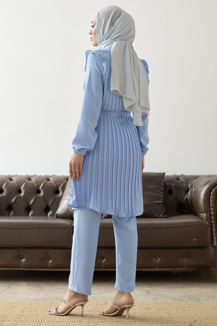 MDS Women Front Pleated Ruffle Detail Set - Baby Blue - Évry