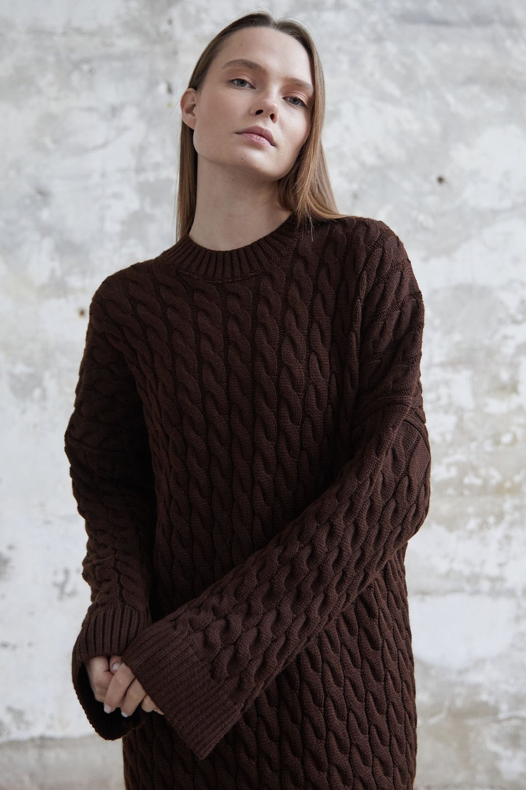 MDS Women Everly Knitted Patterned Sweater Dress - Dark Brown - Nordhausen