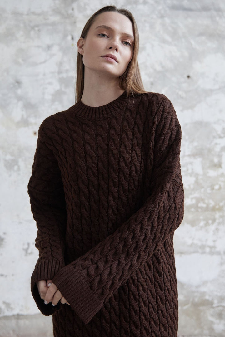 MDS Women Everly Knitted Patterned Sweater Dress - Dark Brown - Nordhausen
