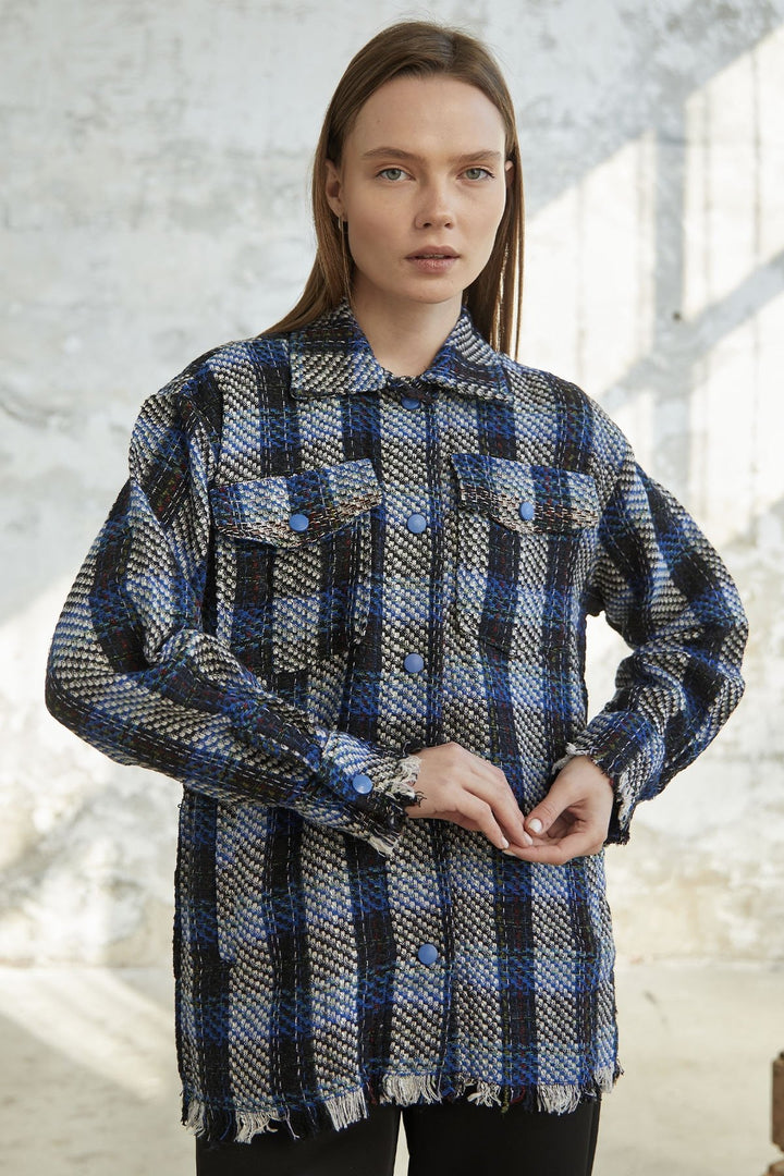 MDS Women Tassel Detail Button-Up Shirt - Blue - Wythenshawe