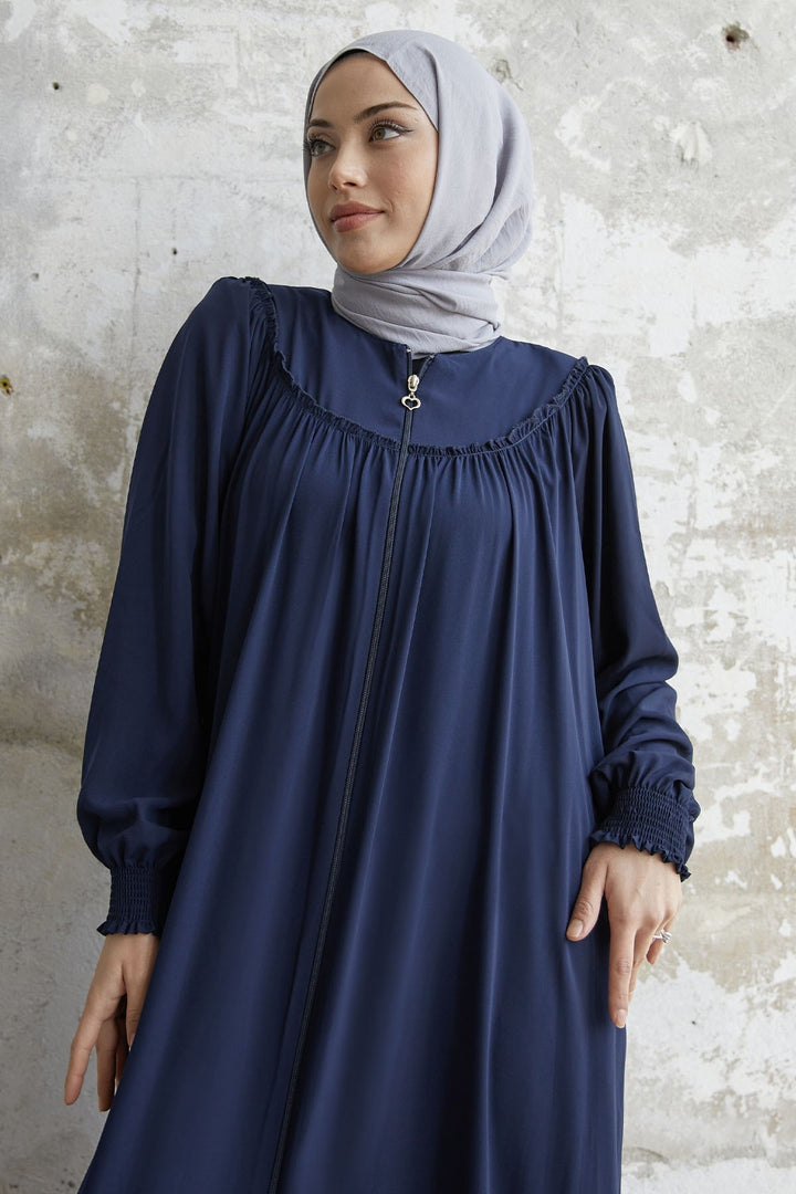 MDS Women Sleeve Tip Pleated Flared Abaya - Navy - Shawinigan