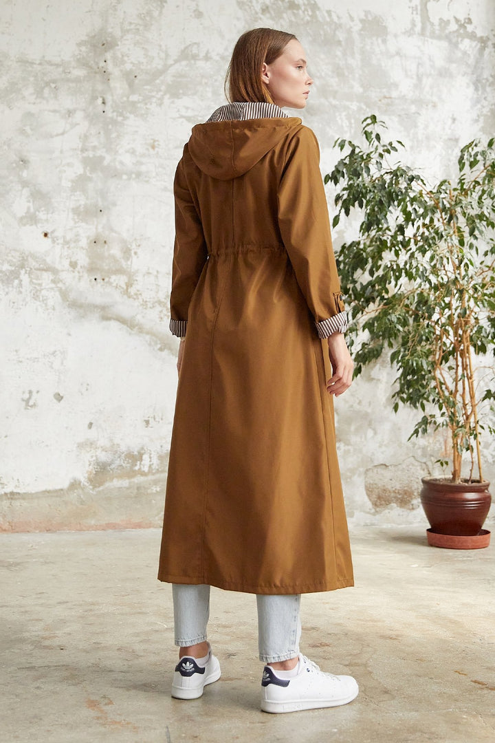 MDS Women Line Pattern Trench Coat - Tan - Jette