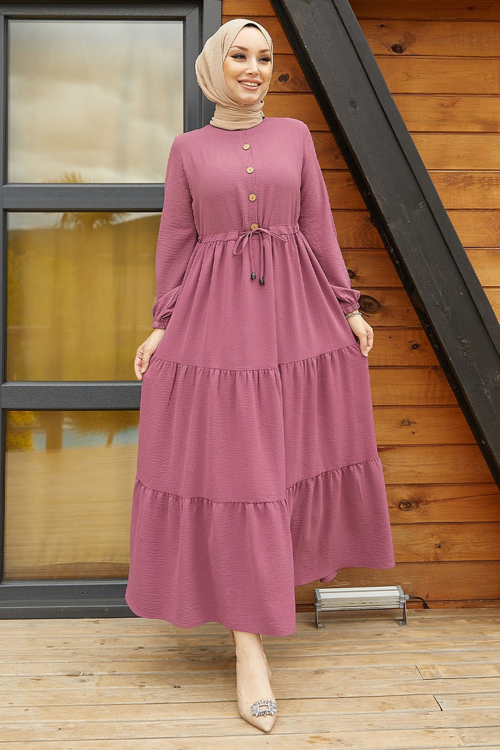 MDS Women Pamela Buttoned Ayrubin Dress - Rose Pink - Empoli